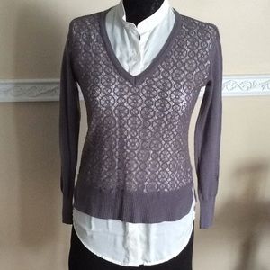 Sweater with mock button down shirt